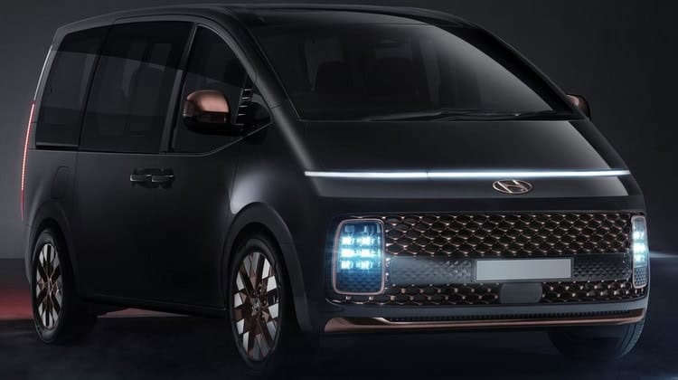 Modern black van with futuristic front lights