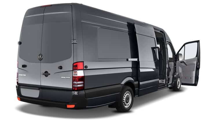 Black cargo van with open side door