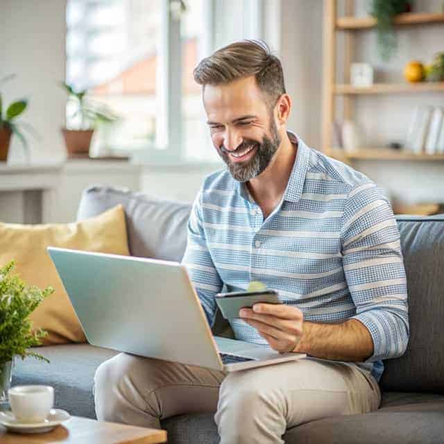 Man shopping online using laptop and credit card