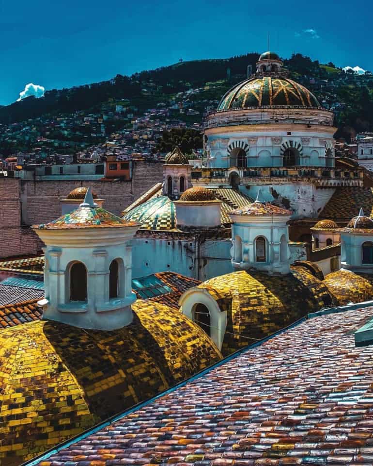 Colorful tiled domes of a historic city church