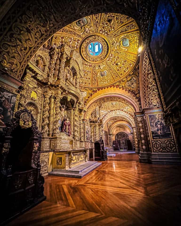 Baroque church interior with ornate golden details