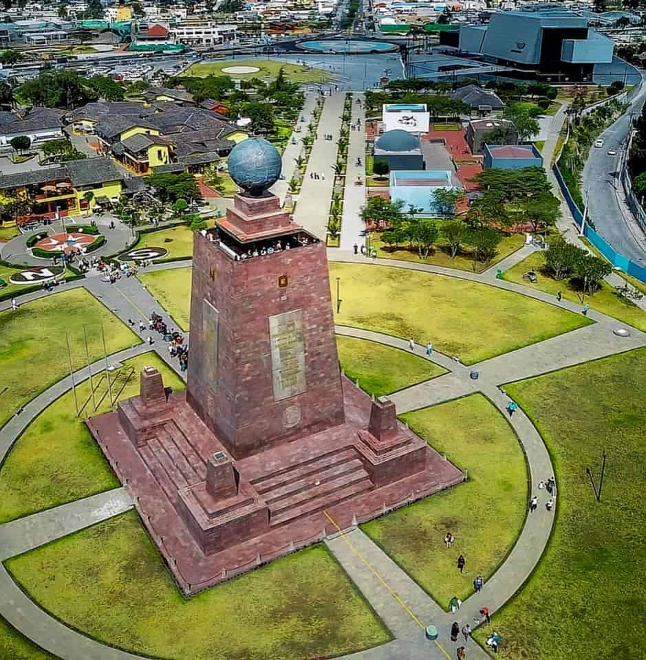 Aerial view of the Equator Monument in Ecuador