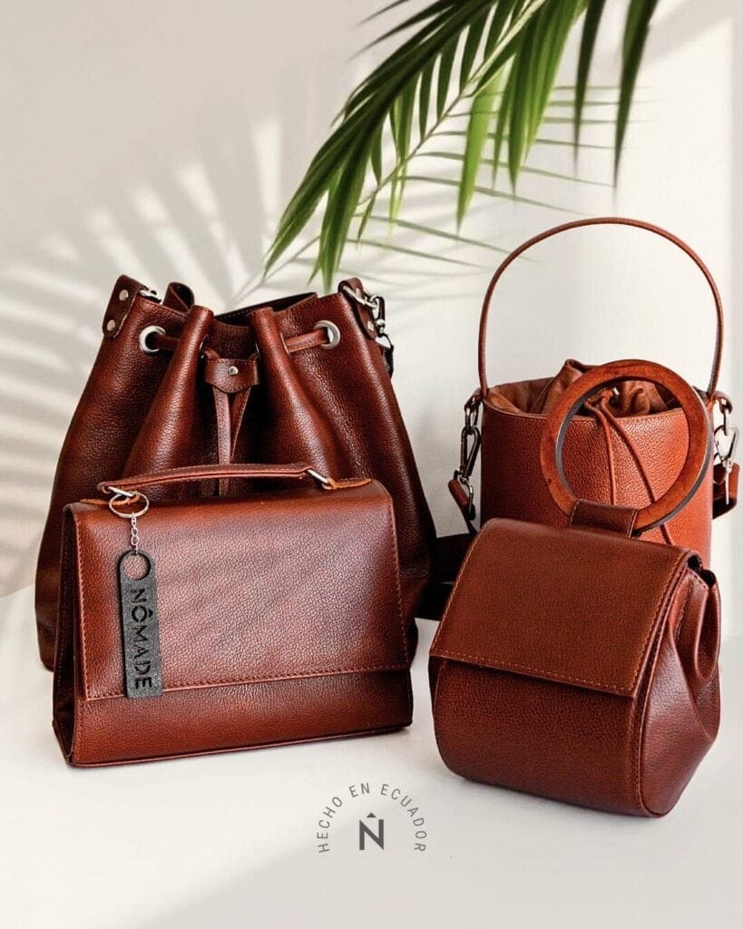Brown leather handbags made in Ecuador