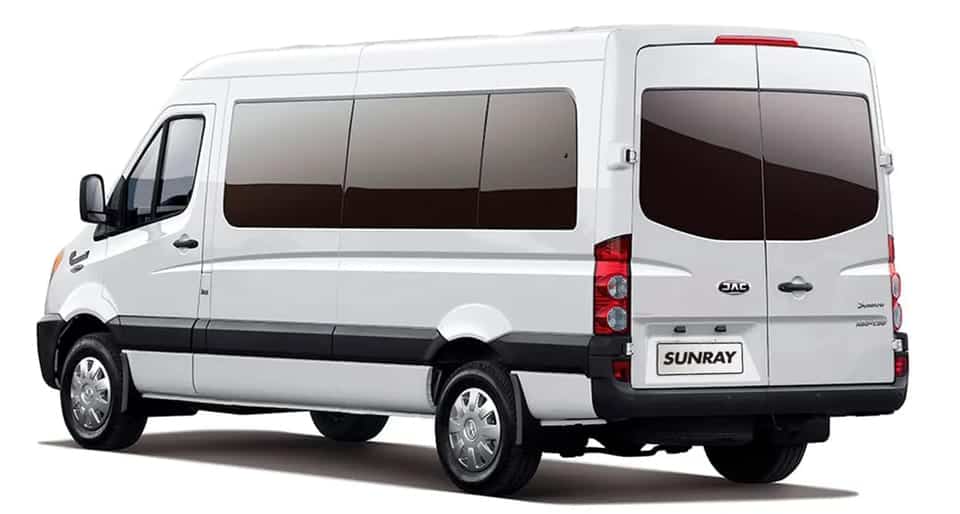 White JAC Sunray passenger van rear view