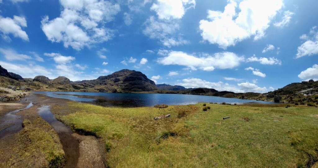Mountain lake landscape under blue sky